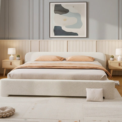 Cozy White Bouce Upholstered Bed, Queen