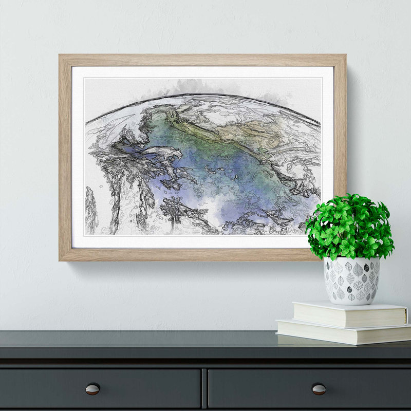 View of Planet Earth in Abstract - Picture Frame Graphic Art Print, 50cm H x 76cm W x 2cm D, Oak
