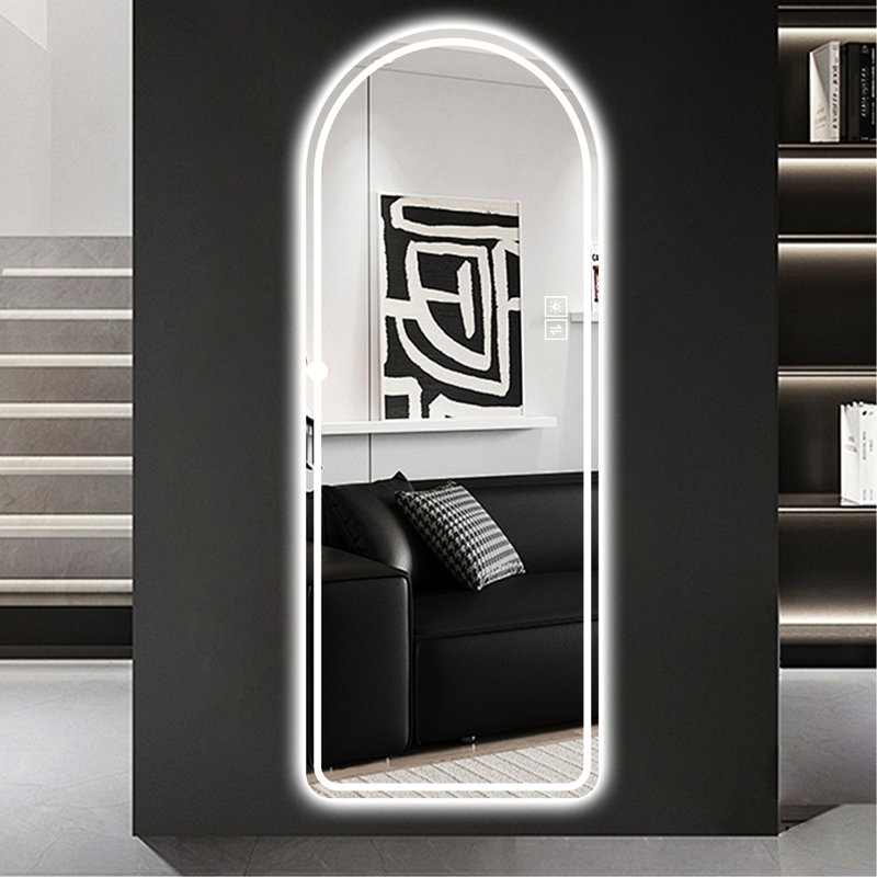 65" X 21" Full Length Arch Led Mirror. Dimmable, Shatter-. Mountable Versatile. Bright For Makeup. . . Two Color Lights. -Proof Shatterproof. For Bedroom, Bathroom. Reflection. Adjustable Brightness.