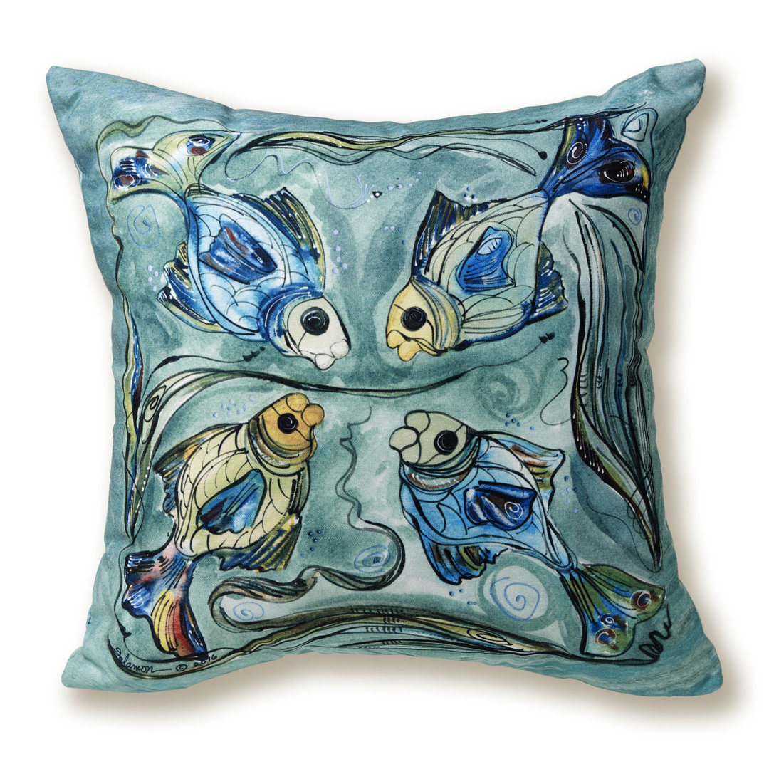 The Natural World Collection Fish Outdoor Square Pillow Cover & Insert Clay Born Textiles 