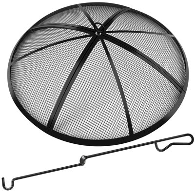 Pare-étincelles, écran de 30 pouces de diamètre avec poignée et tisonnier, écran de maille en métal robuste, couvercle de foyer d'extérieur / de plage / camping / cour