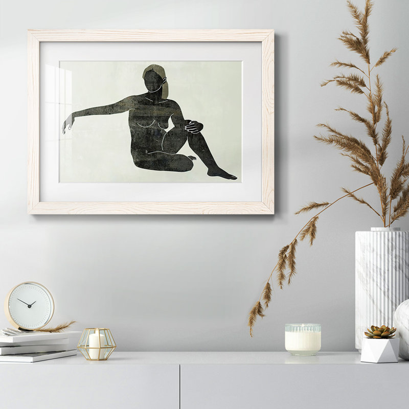 Folded Figure III - Matted and Framed Under Glass, Large Living Room Wall Art, White, 14" H x 20" W x 1.5" D