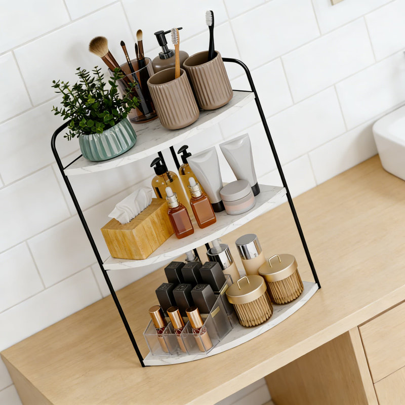 Organisateur de comptoir de salle de bain à 3 niveaux avec design en marbre, tablette de meuble-lavabo peu encombrante pour lavabo, comptoir et coin