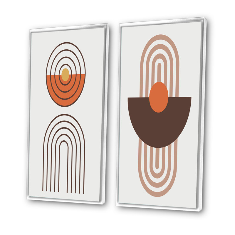 Minimalistic Creative Designs in Retro Colors VI - ensemble de 2 peintures, H 32 po x l 32 po x P 1 po, Cadre blanc