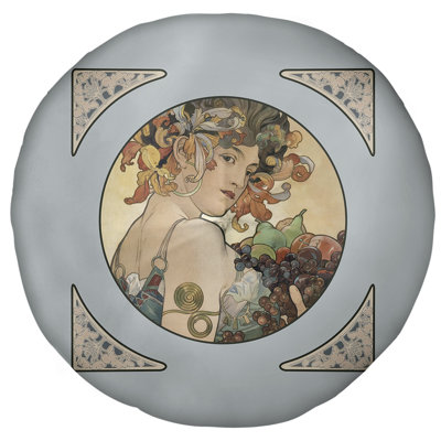 Alphonse Mucha Fruit Panel Floor Pillow