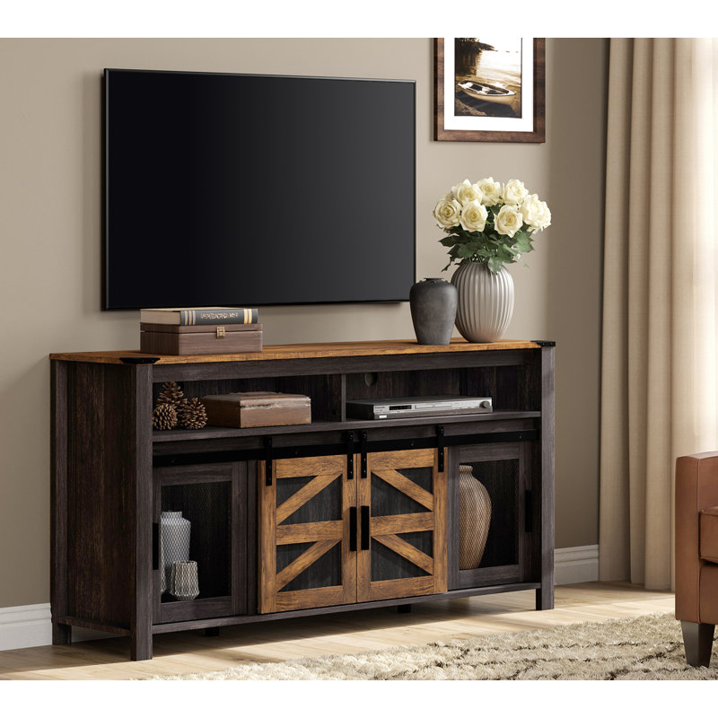 Meuble télé l 59 po Vita, Plateau brun / base noire antique