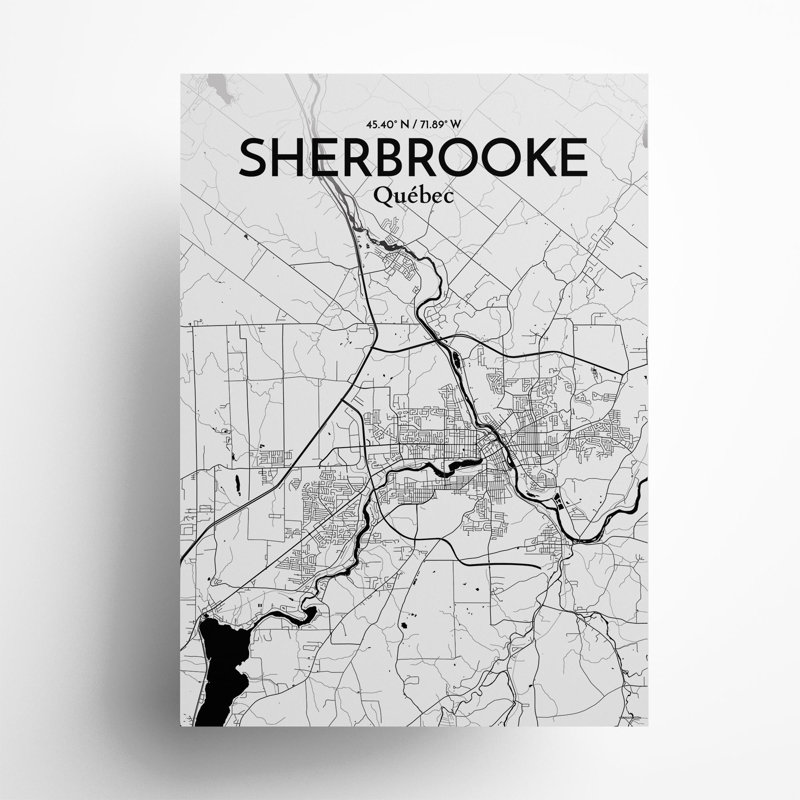Sherbrooke, carte de la ville, impression, Noir et blanc, H 27,6 po x l 19,7 po