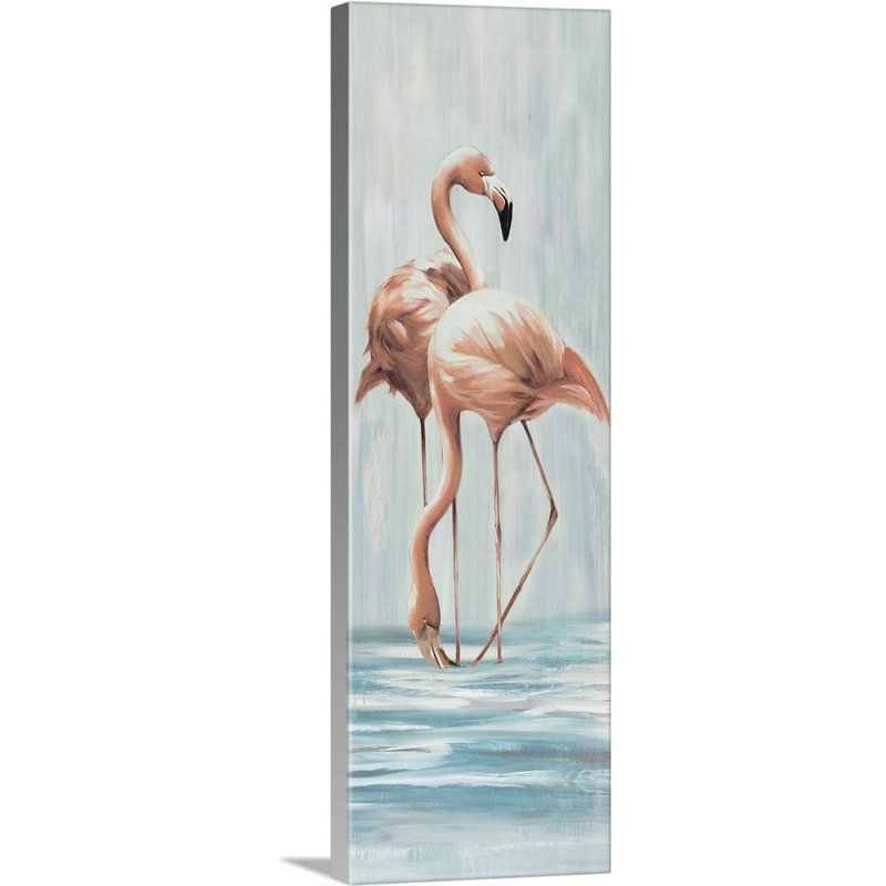 « flamant rose vii », peinture sur toile, H 36 po x l 12 po x p 1,25 po, Toile tendue