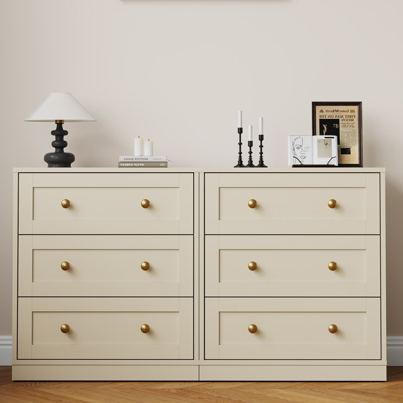 Table de chevet moderne avec 3 tiroirs, Beige