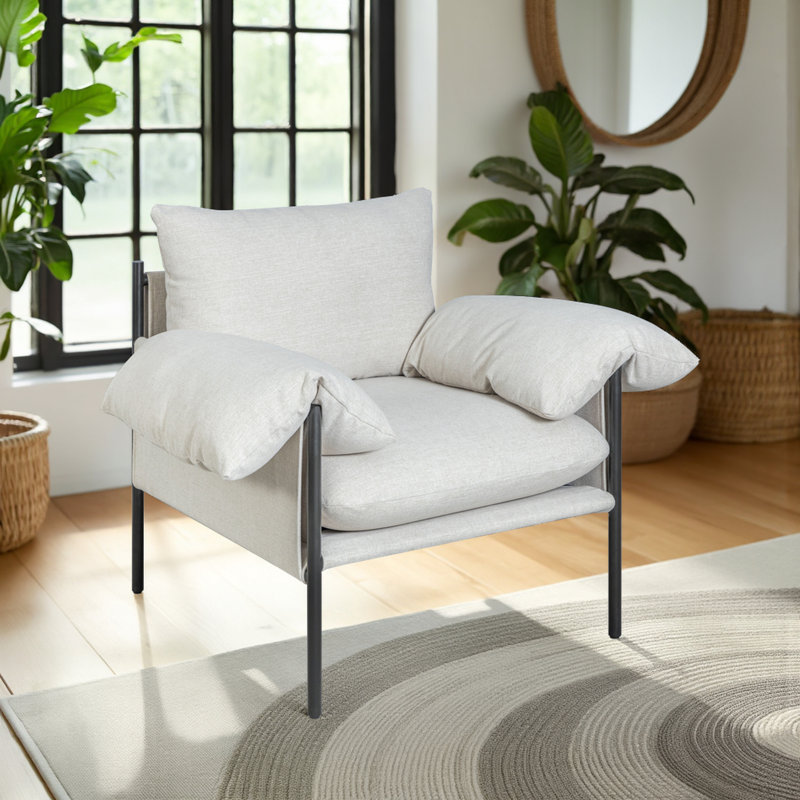 Chaise d'appoint en tissu avec finition Guyatri, Polyester blanc