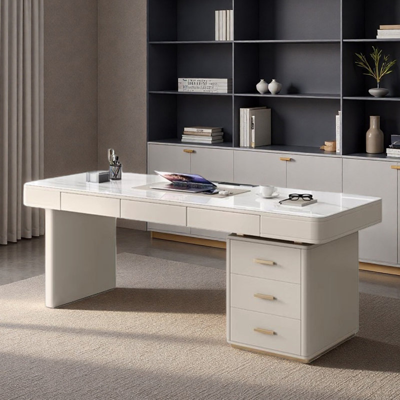 Bureau crème-moderne de luxe Rock-Slab, H 29,5 po x l 78,7 po x P 27,6 po