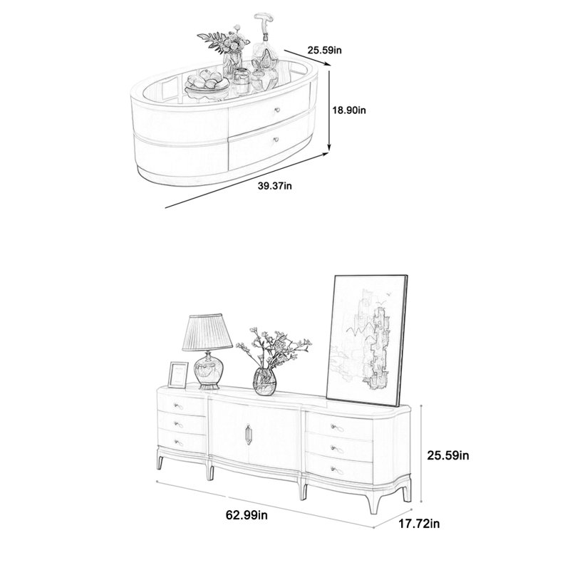 Rounded corner TV stand and coffee table