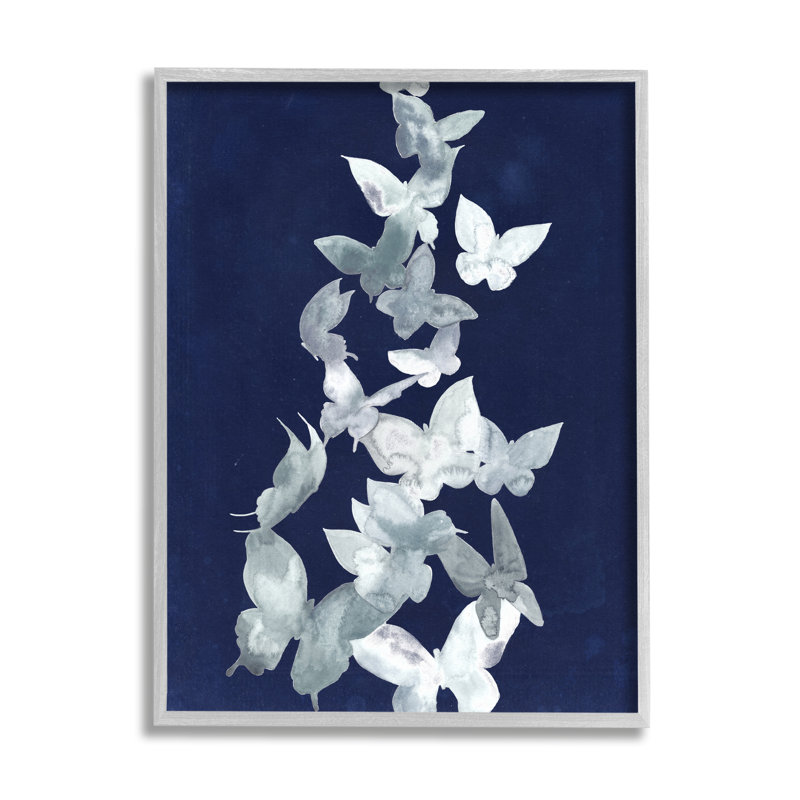«Abstract Butterflies Swarm» encadré sur bois par Grace Popp, peinture, H 30 po x l 24 po x P 1,5 po