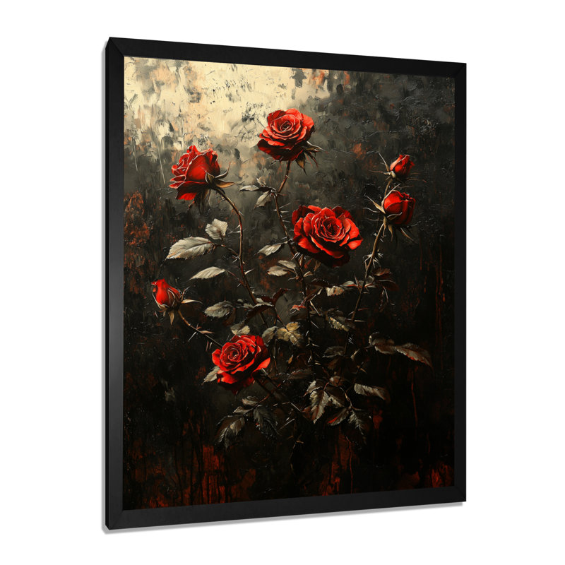 Blevins - Floral Canvas Wall Art, Black, 20" H x 12" W, Picture Framed