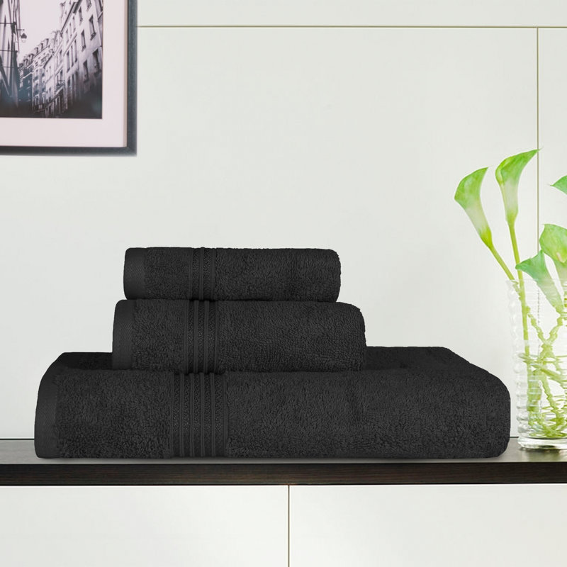 Blaylock 3 Piece Standard Cotton Towel Set, Black