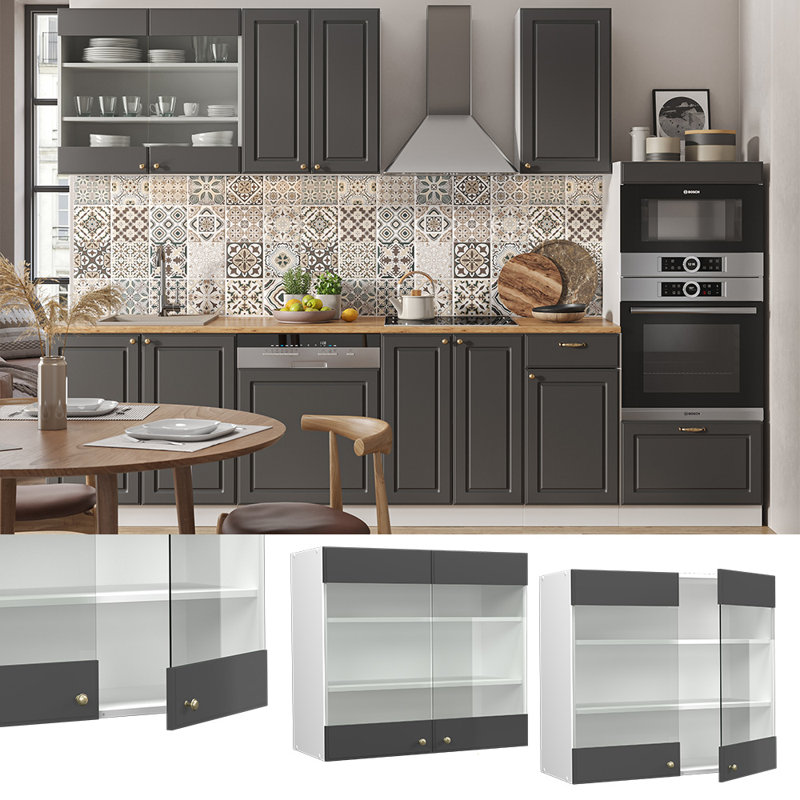 Kaelyne 80 cm W Display Cabinet, White/Dark grey
