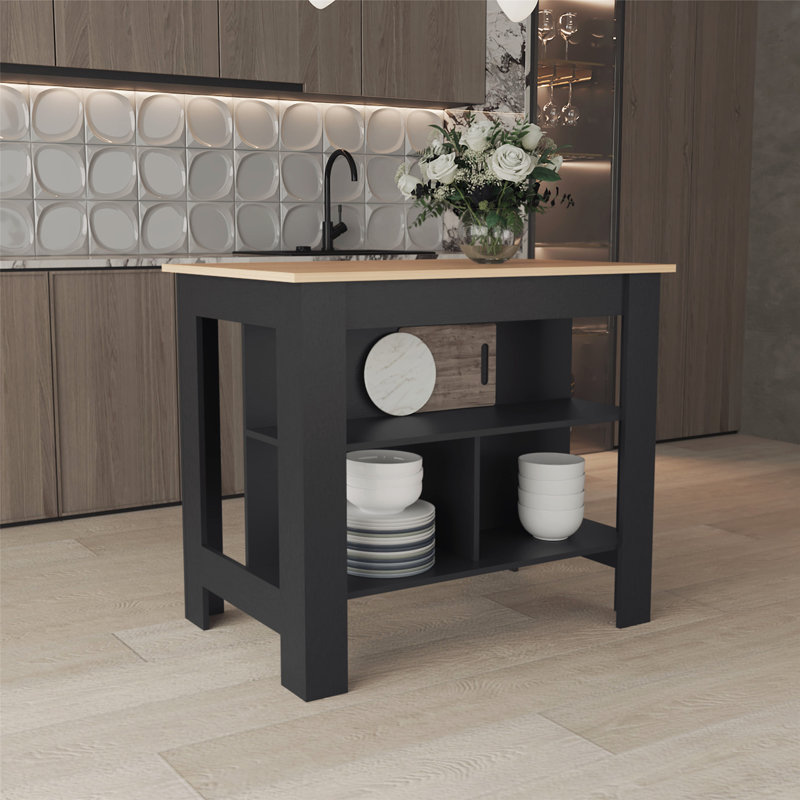 Îlot de cuisine polyvalent avec rangement abondant et espace pour les jambes confortable pour une cuisson efficace, Noir
