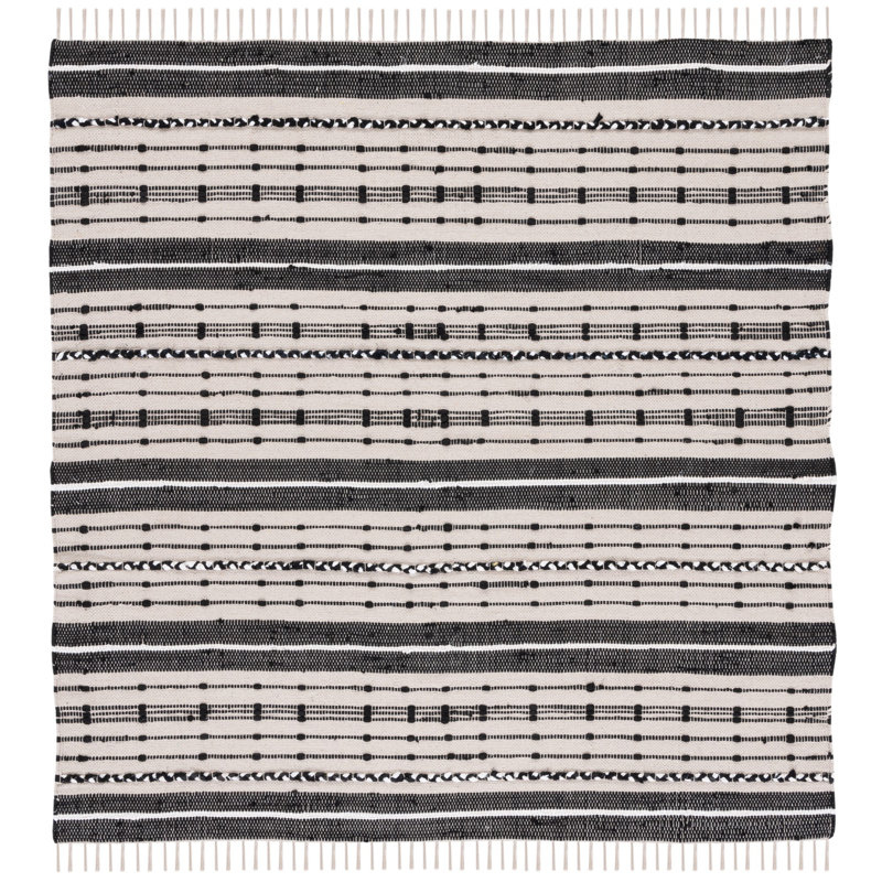 Tapis beige / noir en coton tissé à plat Attina, Carré de 6 pi
