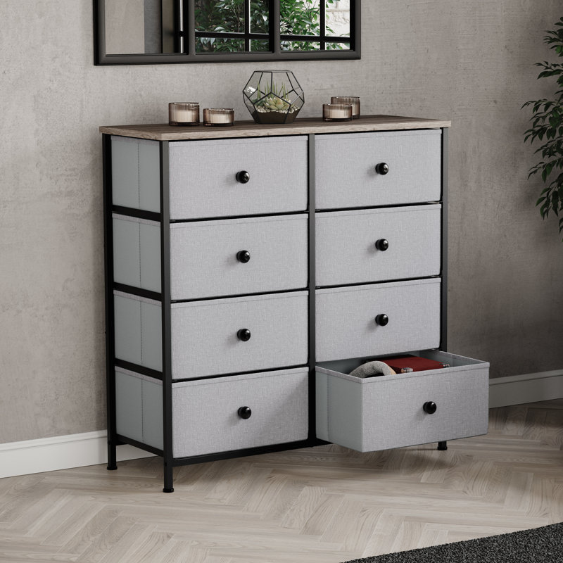 Chorley 8 Drawer Fabric Drawer Chest UKFR Certified, Beige/Grey
