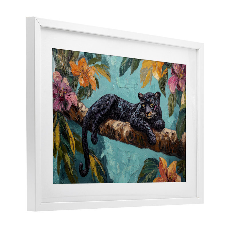 «Lazy Day Black Leopard», reproduction sous verre encadrée, design par Petal Prints Design, H 17 po x l 23 po