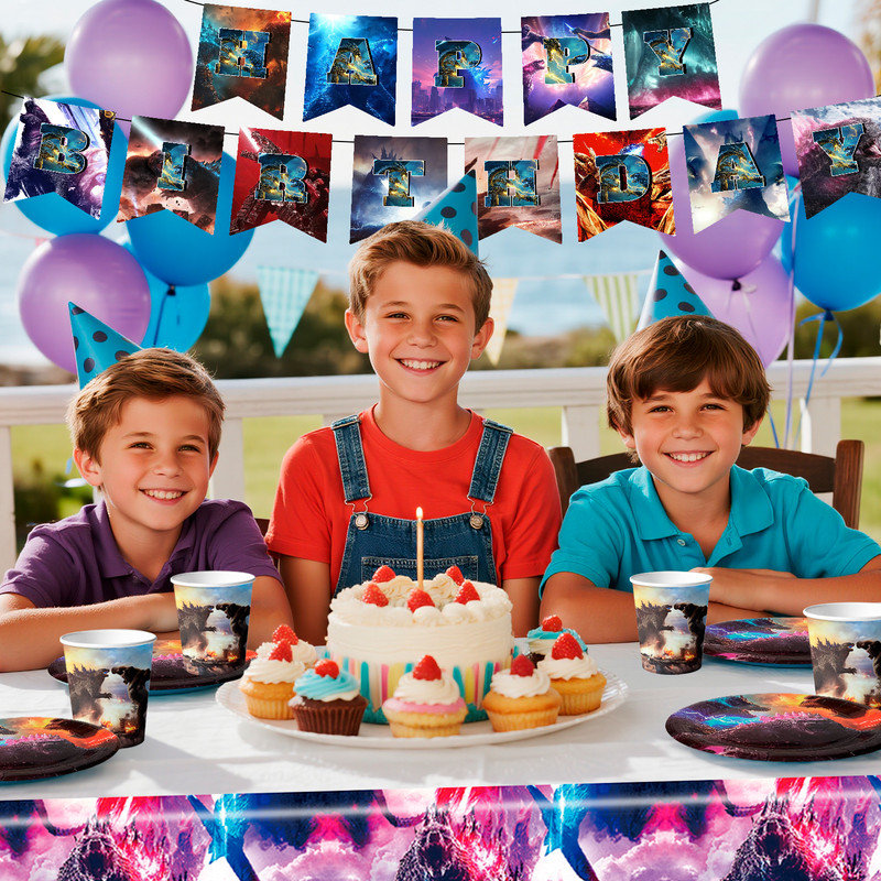 Godzilla Birthday Party Decoration Tableware Set, 66 Pcs Godzilla Party Supplies Tableware