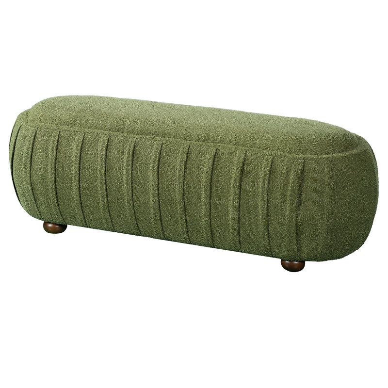 Mokade Modern Minimalist Boucle Oval Upholstered Ottoman with Rubberwood Legs, Olive Green Boucle