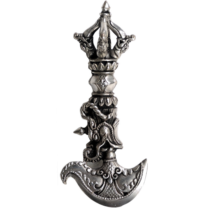 Hachoir bouddhiste tibétain fabriqué à la main en cuivre - motif rituel Vajra, détails complexes, accent spirituel symbolique pour la méditation et la décoration intérieure