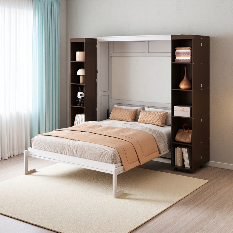 Queen Murphy Bed Wall Bed With Storage Doors, Espresso