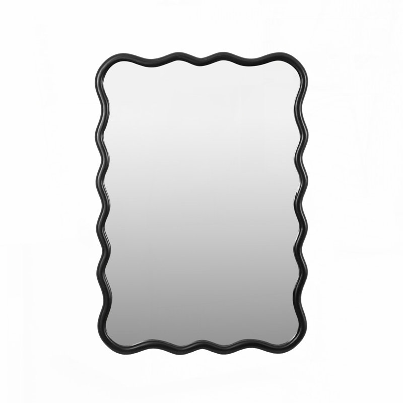 Solid Wood Wavy Rectangle Mirror, 39.76" x 27.95", Black, Rectangle