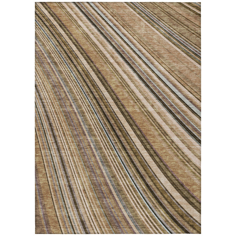 Tapis extérieur lavable rayé taupe et brun 5 pi x 8 pi