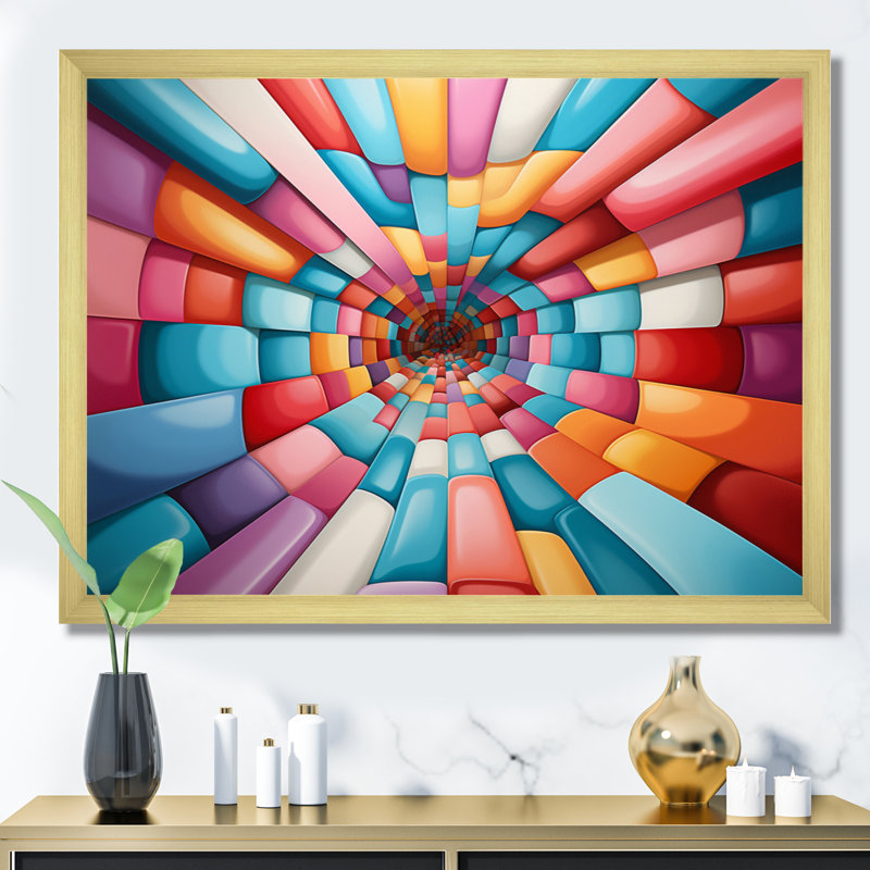 Op Spiral II sur toile, Encadrement doré, H 16 po x l 32 po x P 1 po
