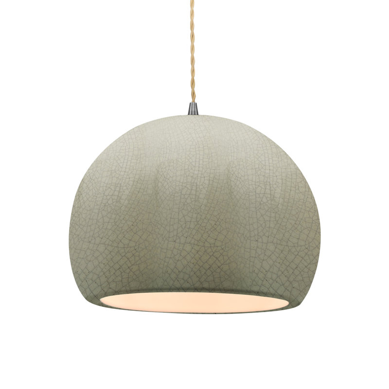 Luminaire suspendu 1 lumière DEL intégré Aschwin, H 9,25 po x l 12,25 po x P 12,25 po, Craquelure vert céladon, Nickel brossé