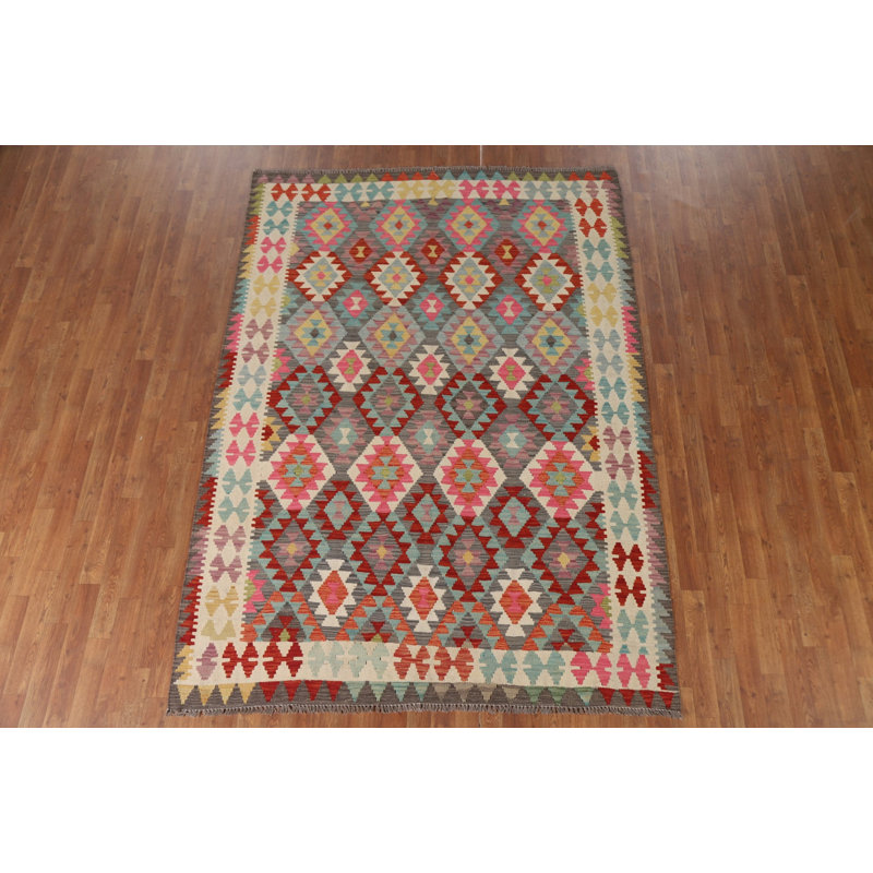 Tapis multicolore en laine réversible Kilim 6 x 8