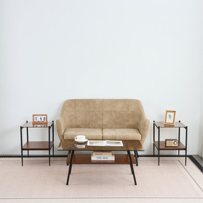 Coffee Table And End Tables Set Of 3, Tempered Glass Table With MDF Layer, Modern Tables For Living Room , Brown Glass