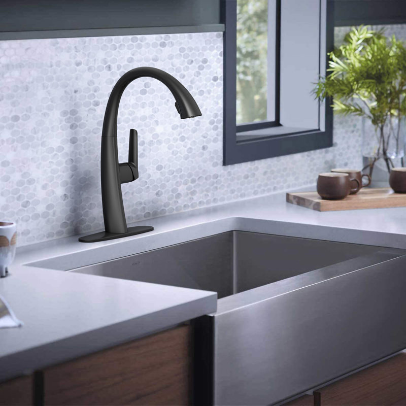 Robinet de cuisine escamotable avec douchette à double fonction, pivotant à 360 ° et cartouche en céramique - Conception sans plomb facile à installer pour évier (CP / BN / B9 / BG)