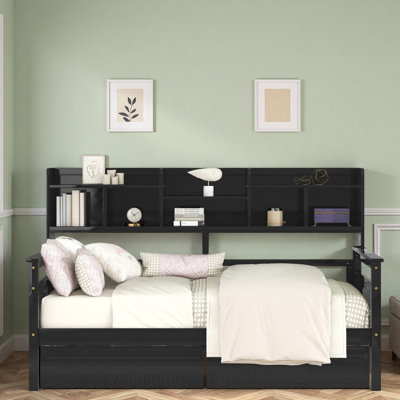 Lit de jour moderne avec tablettes de rangement et 2 tiroirs