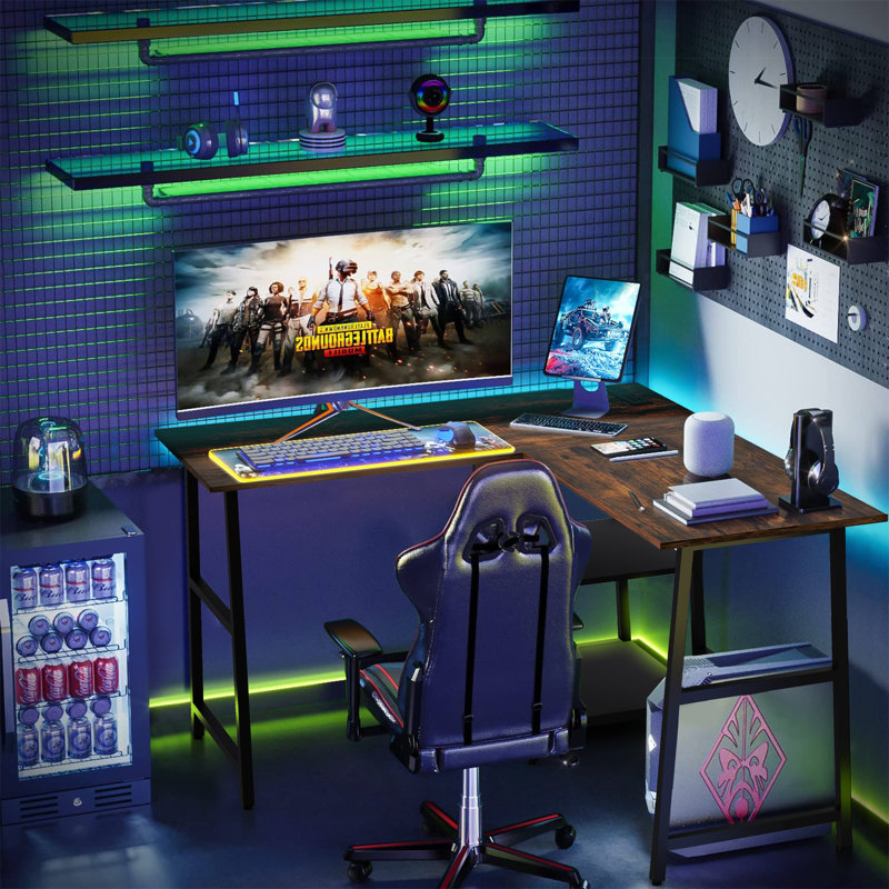 Bureau d'ordinateur en L, Brun