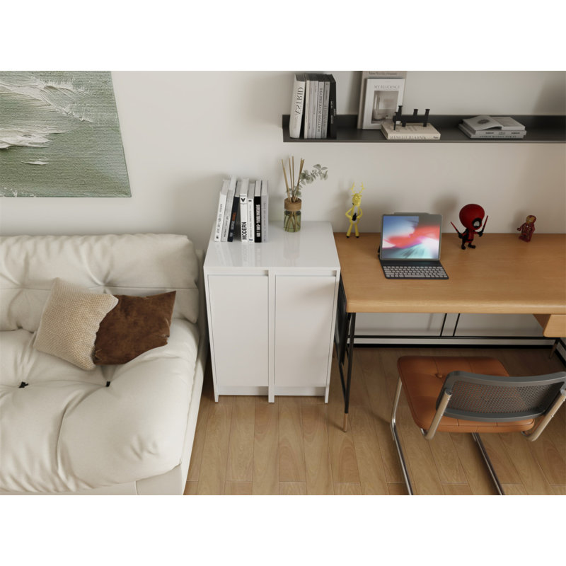 Armoire de rangement autoportante 24 po, portes à fermeture douce, blanc brillant, contreplaqué, emballage KD, combinaison 12 po x 2 po