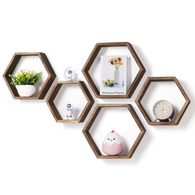Elided 3 Piece Hexagon Floating Shelf