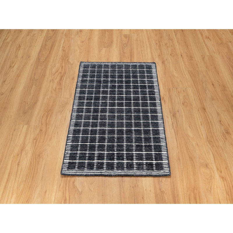 Tapis oriental moderne en laine naturel gris anthracite 2 pi 3 po x 3 pi 1 po