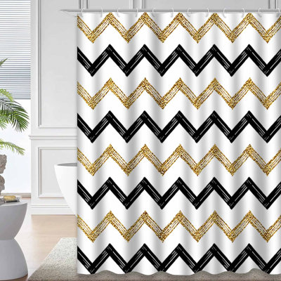 Rideau de douche noir à chevrons et zigzag noir avec 12 crochets
