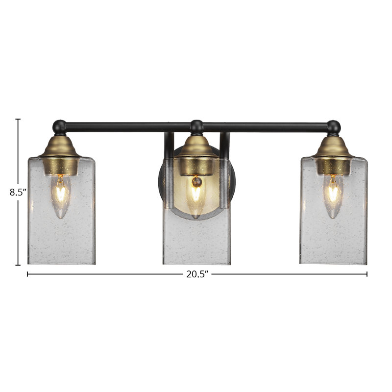 Michell 3-Light Bath Bar, Matte Black/Brass, Clear Bubble