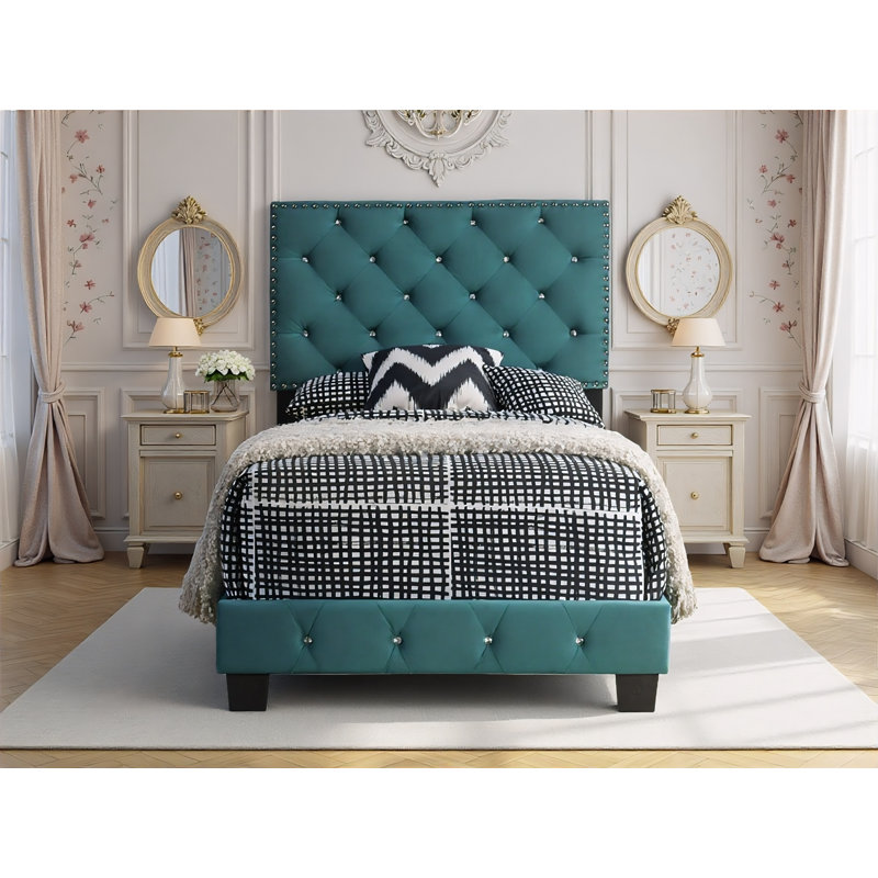 Lit simple en velours vert Modena, Lit simple, Vert