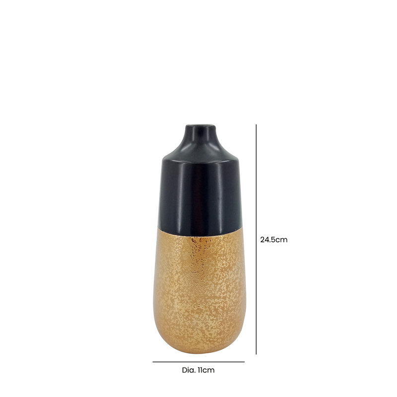 BulgerHills Ceramic Vase For Living Room Furniture, Luxury Handmade Table Vase in Black and Gold, 24.5" H x 11" W x 11" D