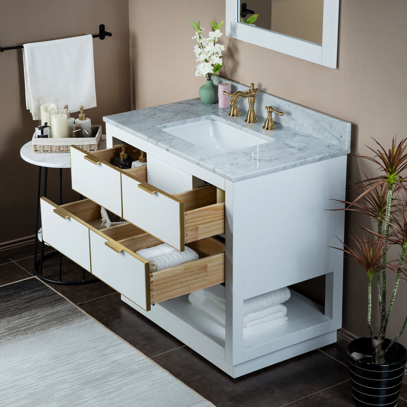 43'' Single Bathroom Vanity with Top, White, 8” Centers