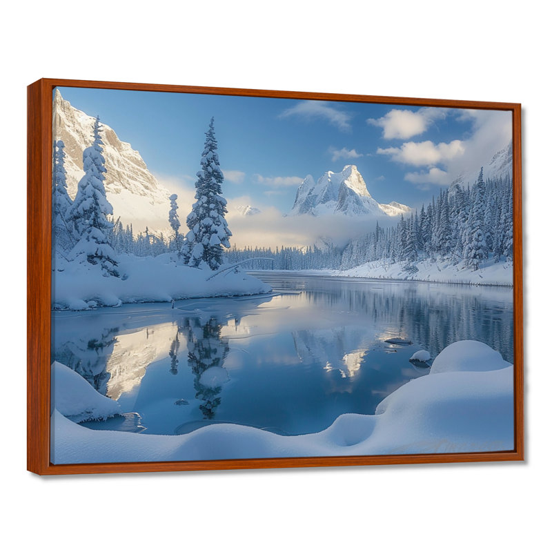 Chavira - art mural paysage d'hiver, Toile avec cadre flottant brun, H 16 po x l 32 po x P 1 po