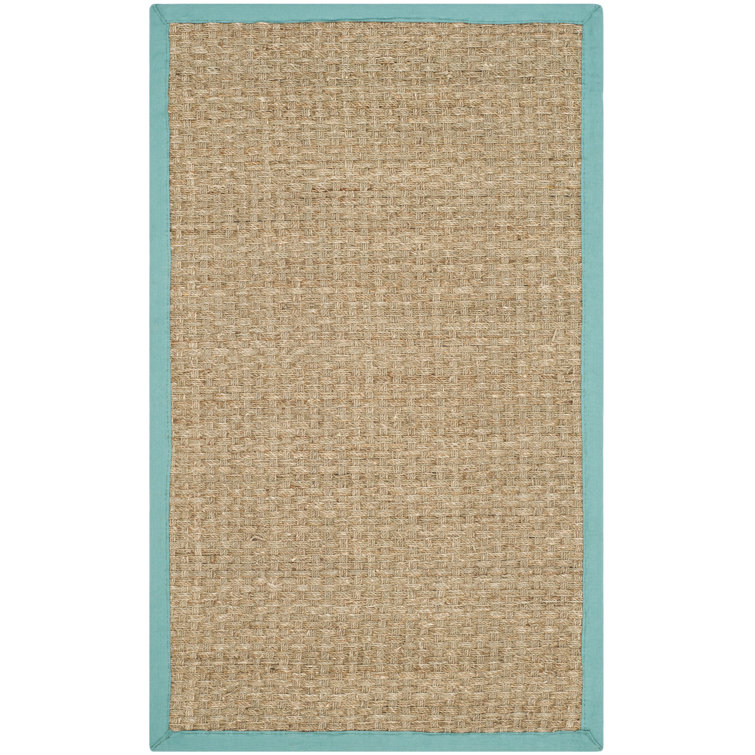 Auckland Bamboo Slat/Seagrass Natural/Teal Area Rug