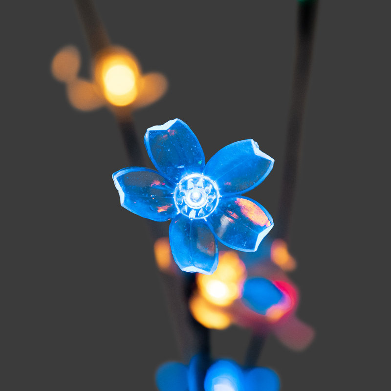 Set Of 3 Led Cherry Blossom Lighted Artificial Tree Branches 2.5' - Multi Coloured, Blue/Yellow