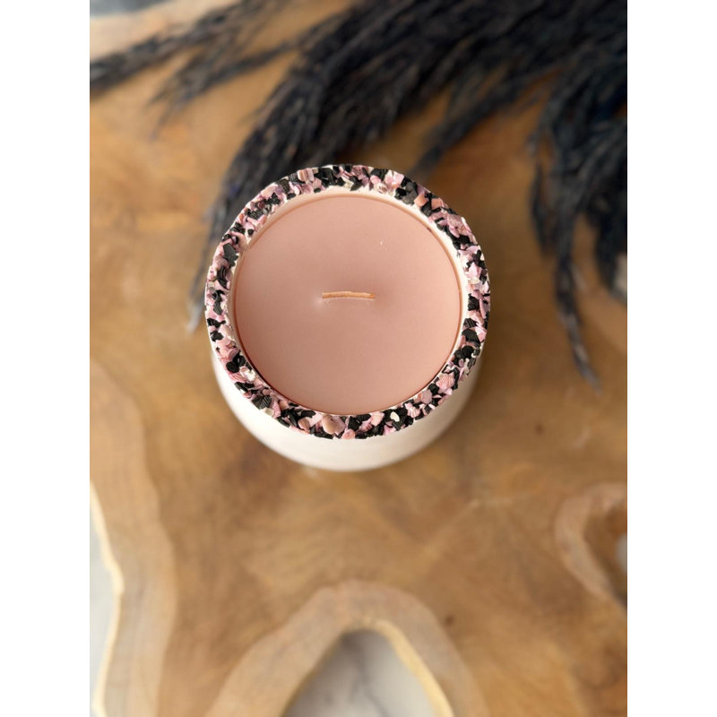 Hand-Poured Concrete Candle, Pink & White, 2.8 x 4.0 x 2.8 Inches | 100% Soya Wax, Long-Lasting Fragrance | Elegant Home Décor & Relaxation | Perfect for Gifts or Self-Care, Unique Design for Modern Spaces