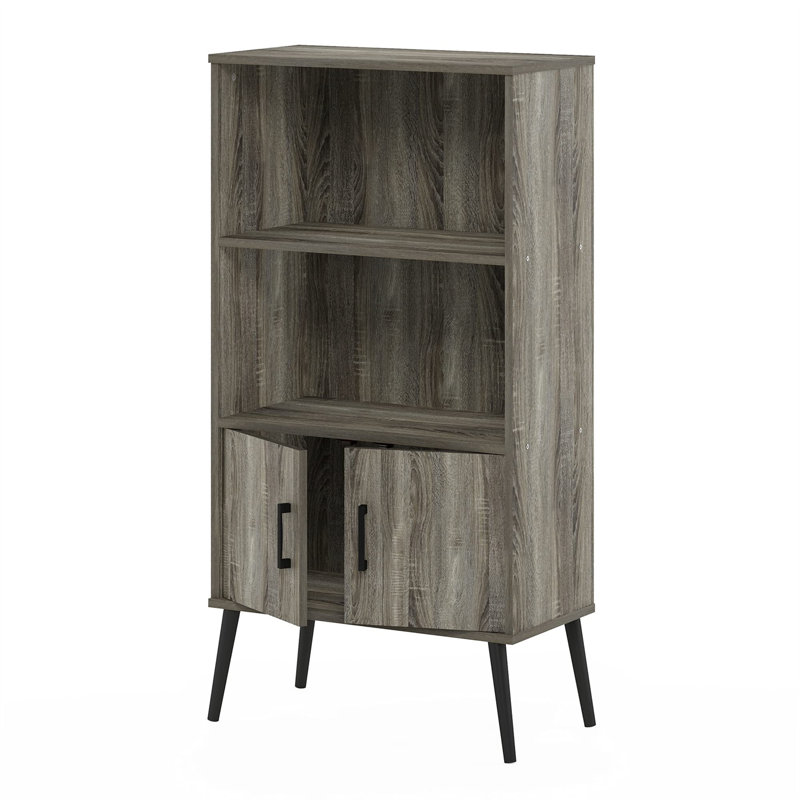 Bibliothèque décorative 2 portes Bertta, Gris chêne français